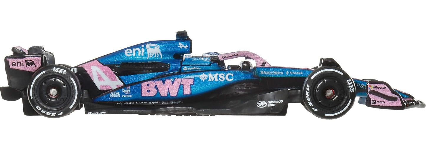 Hot Wheels Formel 1 BWT Alpine – Pierre Gasly #10 Premium Die-Cast-Spielzeugauto im Maßstab 1:64 Sammelspielzeug-Rennauto mit Real Riders-Reifen sowie Metall/Metall-Karosserie und -Fahrgestell, JKD82