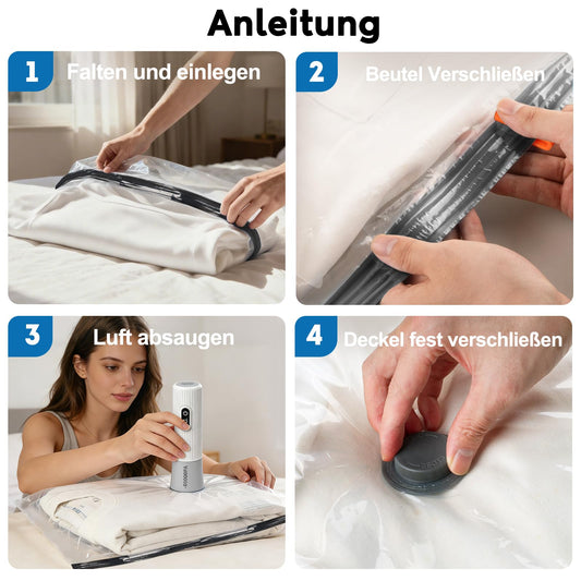Reise Vakuumbeutel für Kleidung mit Kabellose Elektrischer -60000Pa Pumpe, 15 Stück Vacuum Storage Bags in 3 Größen(40 * 50/40 * 60/50 * 60CM), Sparen 80% Platz für Reisegepäck und Lagerung