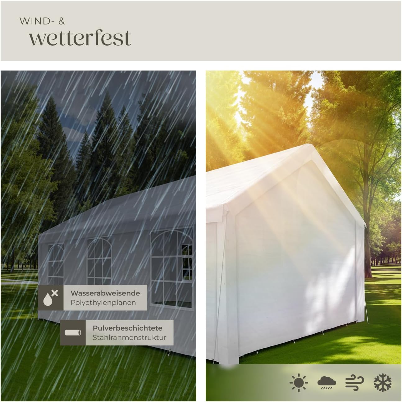 tectake® Pavillon, Partyzelt 4x6 m, 100% wasserdicht, Gartenpavillon mit 4 Seitenwänden, Festzelt mit UV-Schutz, Eventzelt, inkl. Erdnägel und Spannseile, für Festival, Hochzeit, Party - weiß