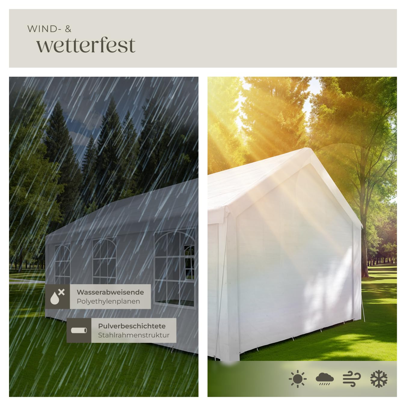 tectake® Pavillon, Partyzelt 4x6 m, 100% wasserdicht, Gartenpavillon mit 4 Seitenwänden, Festzelt mit UV-Schutz, Eventzelt, inkl. Erdnägel und Spannseile, für Festival, Hochzeit, Party - weiß