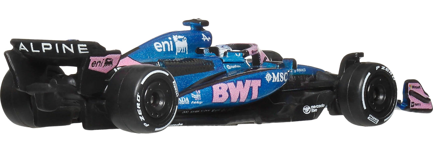 Hot Wheels Formel 1 BWT Alpine – Pierre Gasly #10 Premium Die-Cast-Spielzeugauto im Maßstab 1:64 Sammelspielzeug-Rennauto mit Real Riders-Reifen sowie Metall/Metall-Karosserie und -Fahrgestell, JKD82