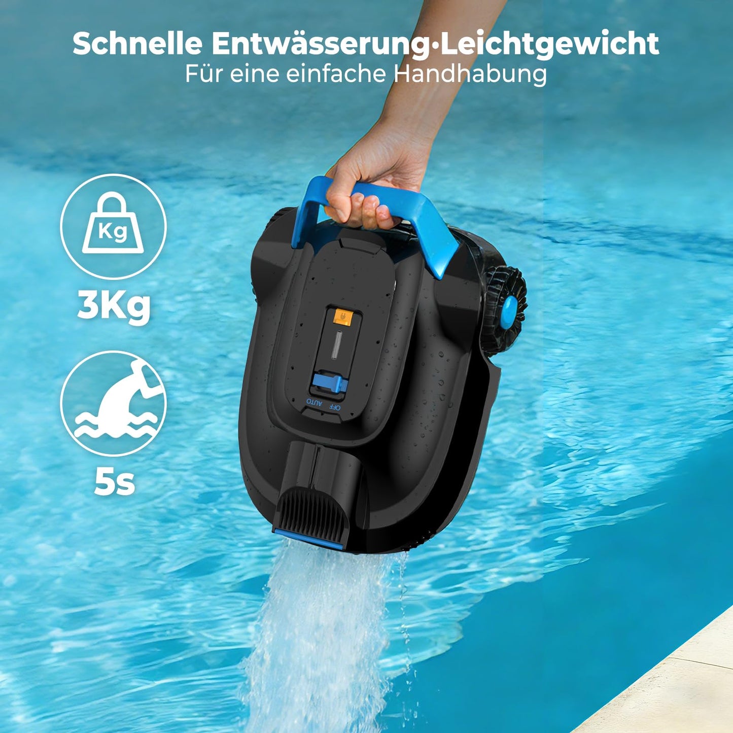 BOTLIFE (2026 Neu) PC01 Poolroboter, Akku Poolsauger Bodensauger, Kabelloser Poolroboter Boden, 120 Minuten Laufzeit, 6057 LPH, Selbsteinparkfunktion, Poolreiniger für Flache Pools bis zu 80㎡