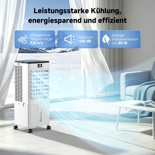 Klimagerät ohne Abluftschlauch 10L, 60W Klimaanlage Mobil, 12H Timer, klimaanlage ohne abluftschlauch 3 Modus, 120°Oszillation, Abnehmbare Wassertank, Tragbarer Luftkühler für Zuhause Büro Perlweiß