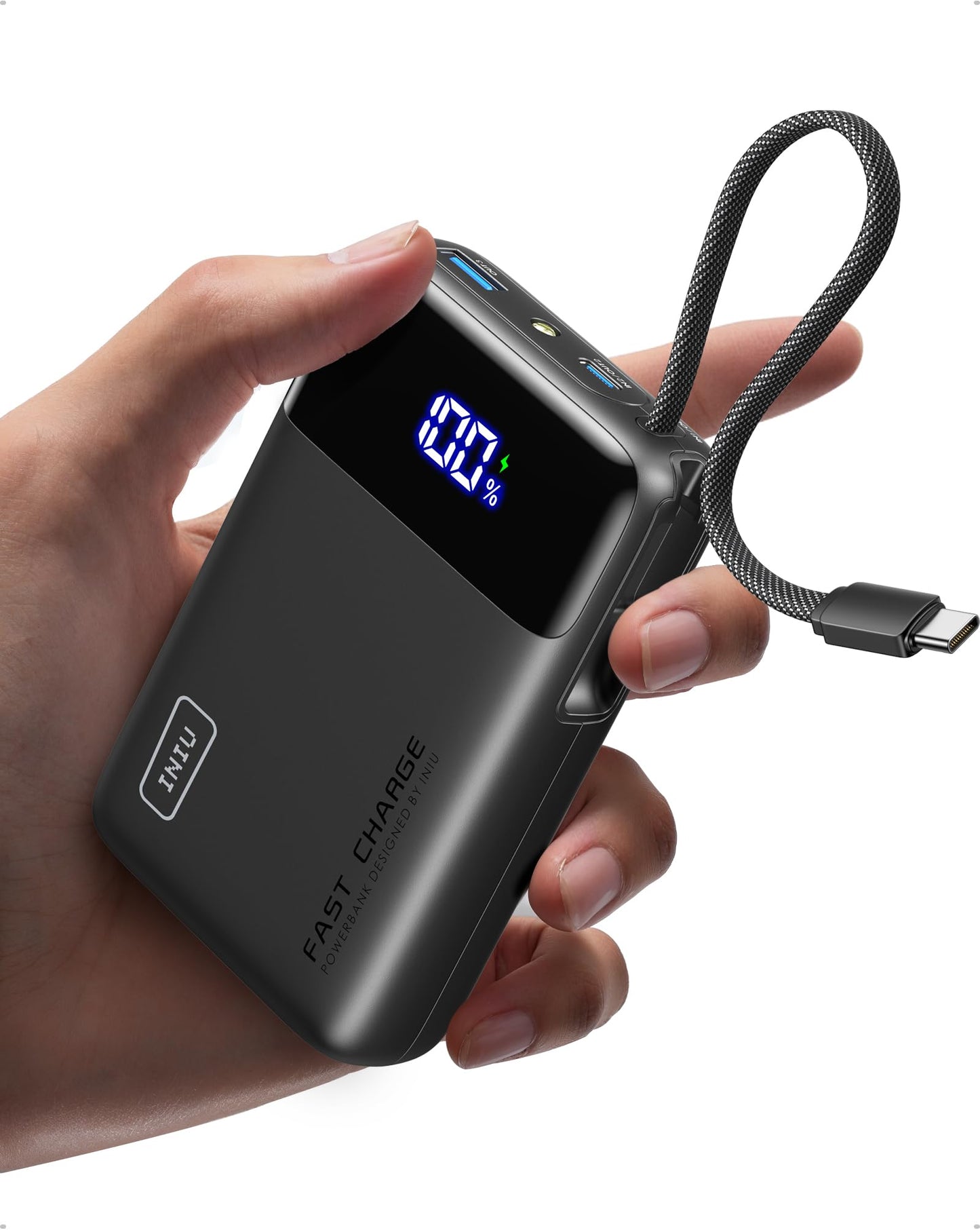INIU 45W Power Bank, Ultra Klein 20000mAh Powerbank mit Integriertem USB C Kabel, Schnellladen Externe Handyakkus, Flugzeug Geeignet, Reise-Essential für iPhone 17 16 15, Samsung S22, Xiaomi, iPad etc
