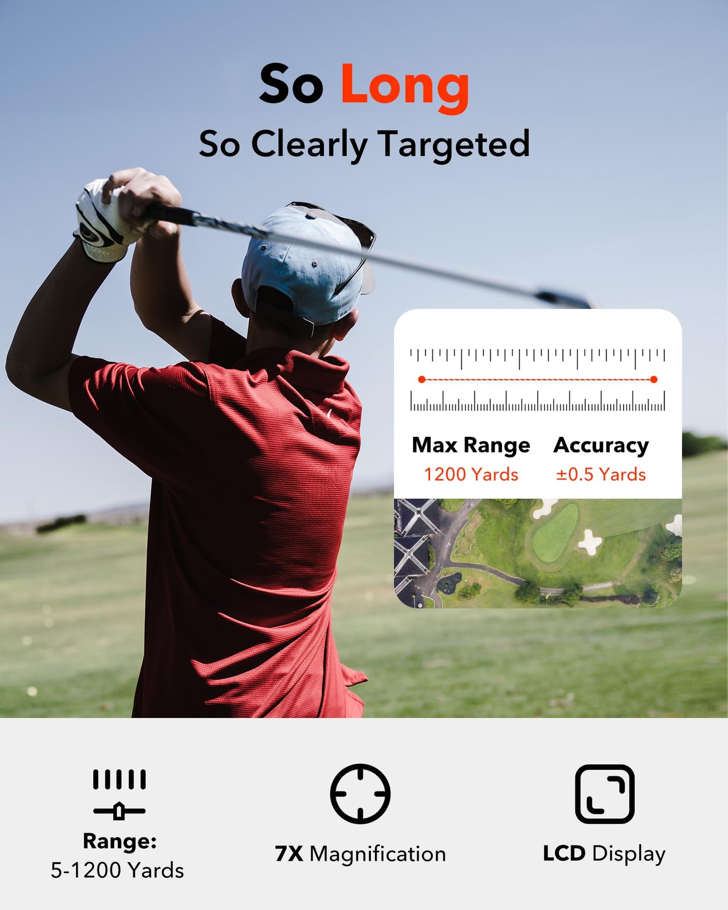REDTIGER Laser Entfernungsmesser, 7X Vergrößerung, 1200Y Golf Entfernungsmesser mit Slope, Wiederaufladbar Rangefinder mit Magnetstreifen, Flag-Lock und Vibration, ± 0,5m Genauigkeit