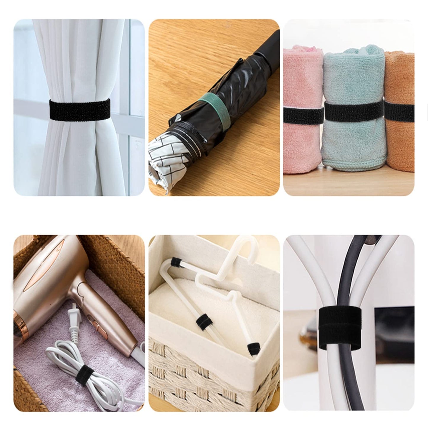 15m Klett Kabelbinder 10mm Klettband Wiederverwendbar Kabel Organizer Schwarz-Yoosso