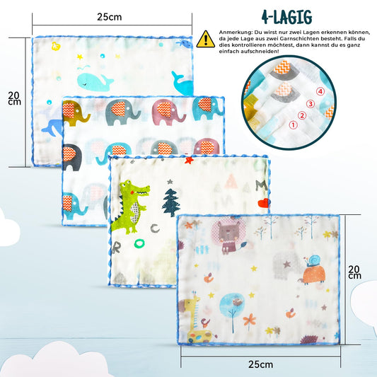 Weiche und atmungsaktive Baby Musselin Waschlappen 18er Set