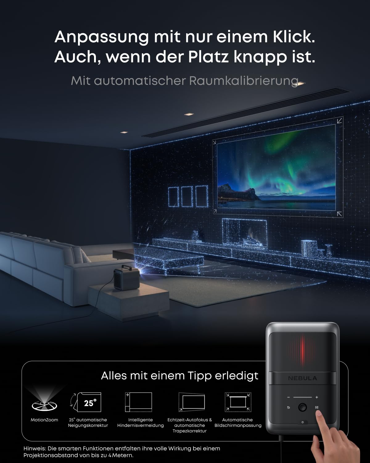 NEBULA X1 Triple Laser 4K Beamer, 3500 ANSI Lumen, 56000:1 Kontrast, 40W Stereo Sound, 0,9-1,5 optischer Zoom, Auto Kalibrierung, Dolby Vision, 300 Zoll, Micro-Gimbal, GTV, Mit Griff, Outdoor