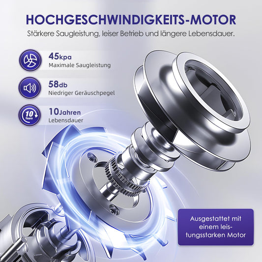 Authmic Akku Staubsauger Kabellos, 45000Pa Kabelloser Staubsauger mit Touchscreen, 50Mins, 1.6L, H13 HEPA, Anti-Tangle-Bürste, für Hartböden/Teppich/Tierhaare, Dunkelviolett