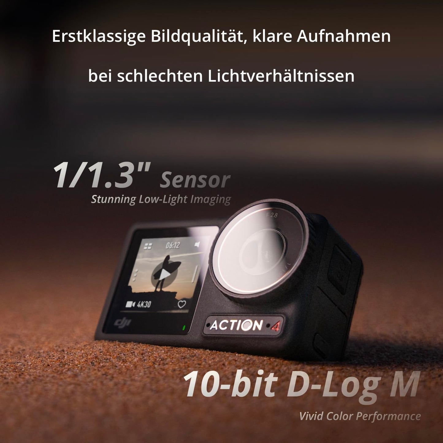 DJI Osmo Action 4 Essential-Combo, 4K/120fps Action Cam mit 1/1,3-Zoll-Sensor, Unterwasserkamera, Atemberaubende Low-Light-Aufnahmen, 10-Bit und D-Log M-Farbleistung, Langlebiger 1.770 mAh Akku
