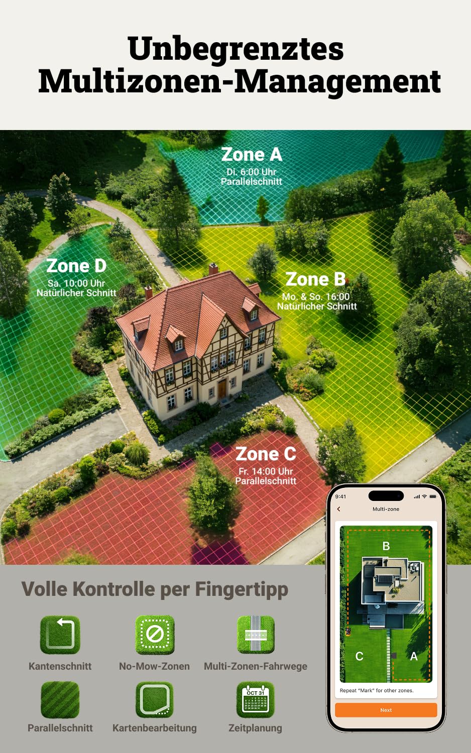 WORX Landroid Vision Cloud WR342E 4WD Mähroboter ohne Begrenzungskabel für 2000 m² (KI-Hinderniserkennung, VSLAM+ RTK Cloud Navigation, 84% Steigung, Auto-Mapping, App-Steuerung, RadioLink)