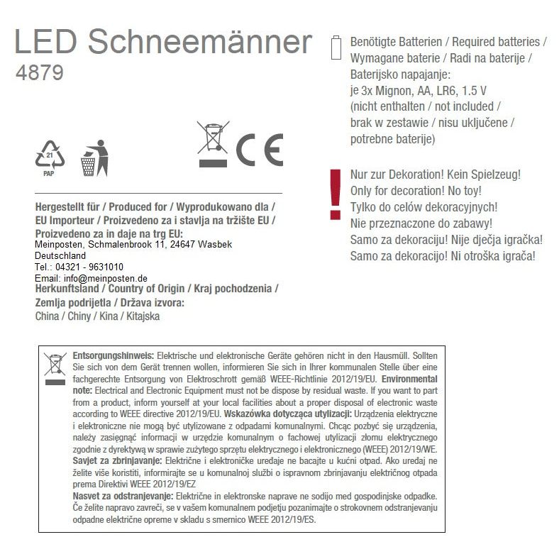 2x Schneemann mit LED bunter Schal & Mütze Höhe 20 cm Beleuchtung warmweiß