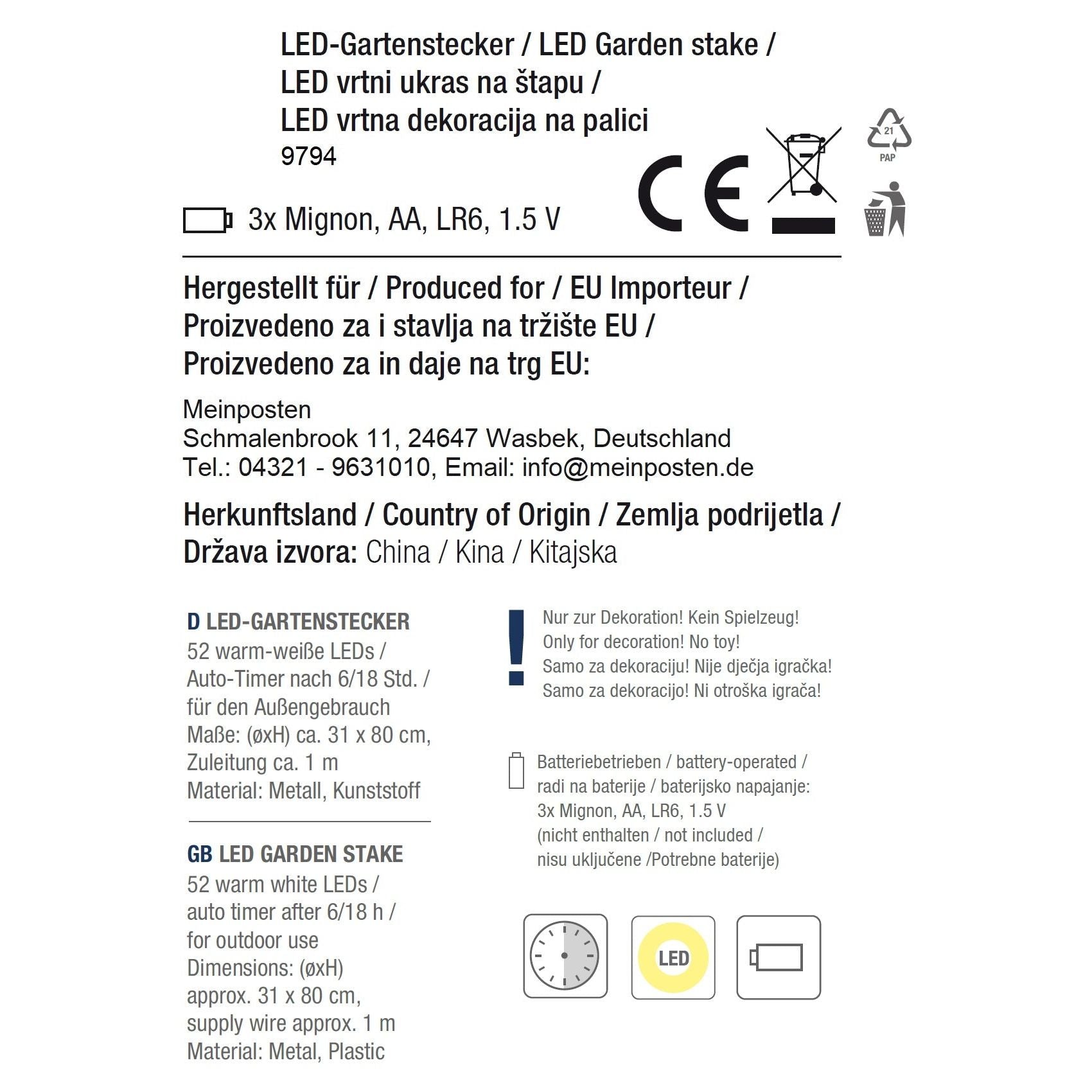 LED Gartenstecker Tannenbaum Weihnachtsbeleuchtung Beleuchtung Timer warmweiß
