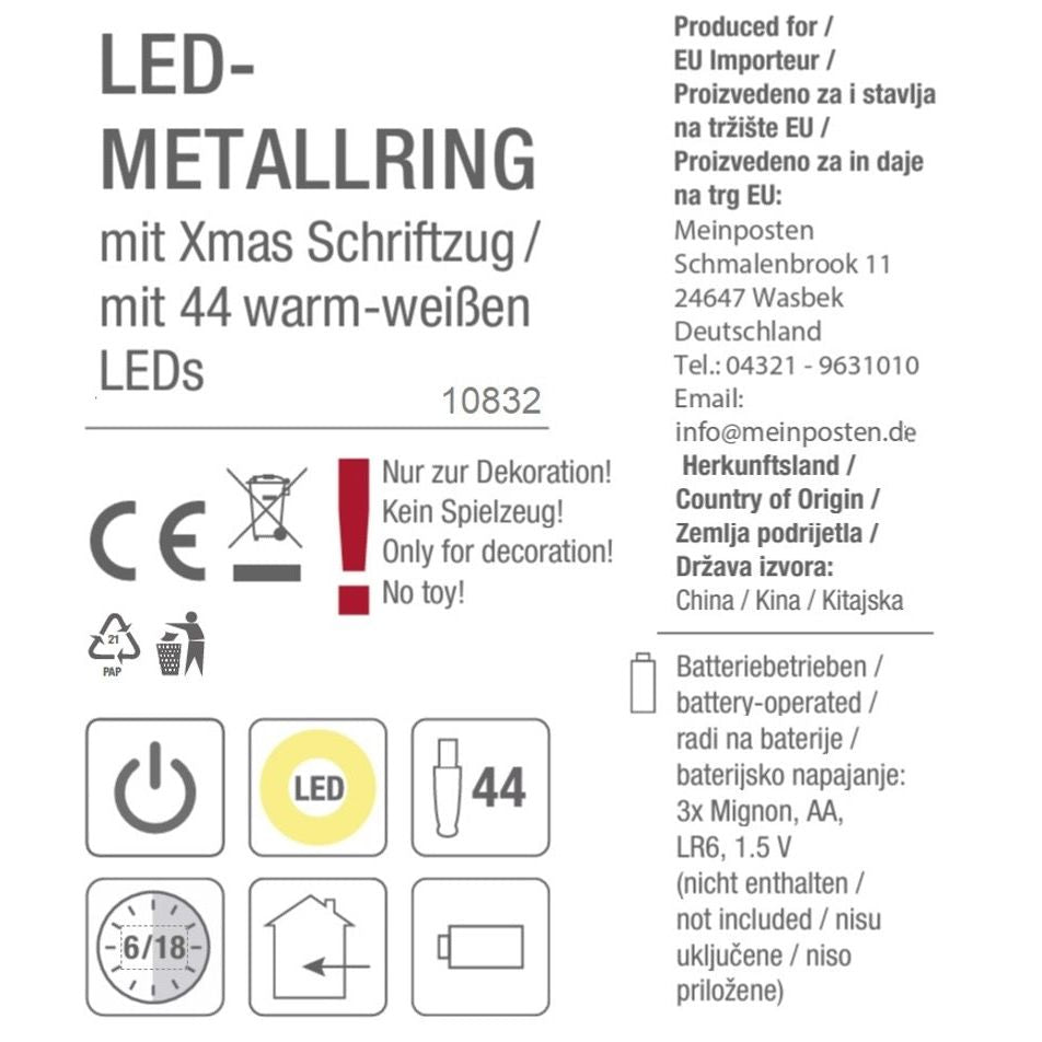 Lichterkranz Weihnachtsbeleuchtung LED warmweiß Weihnachtsdeko Ring Kranz Ø 30 cm B-WARE