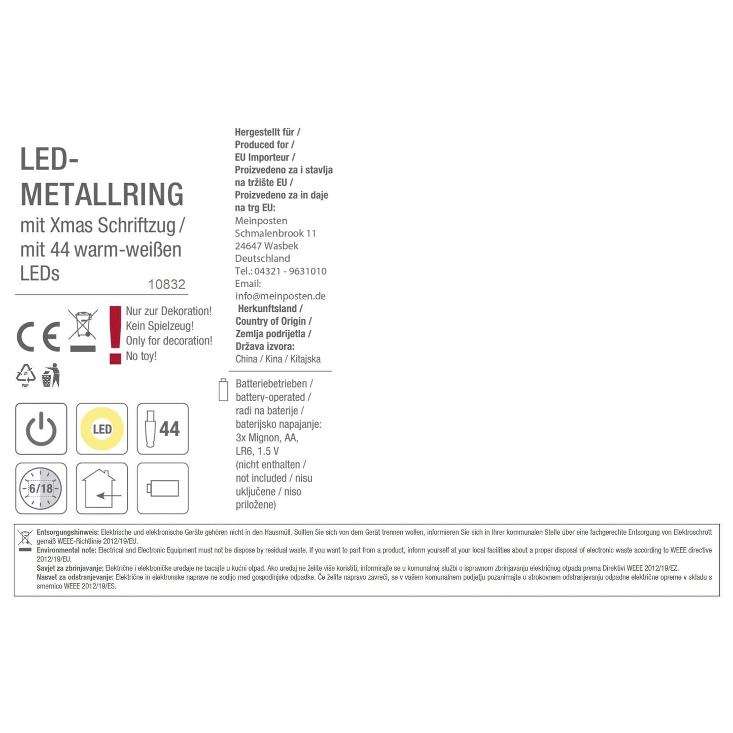 Lichterkranz Weihnachtsbeleuchtung LED warmweiß Weihnachtsdeko Ring Kranz Ø 30 cm B-WARE