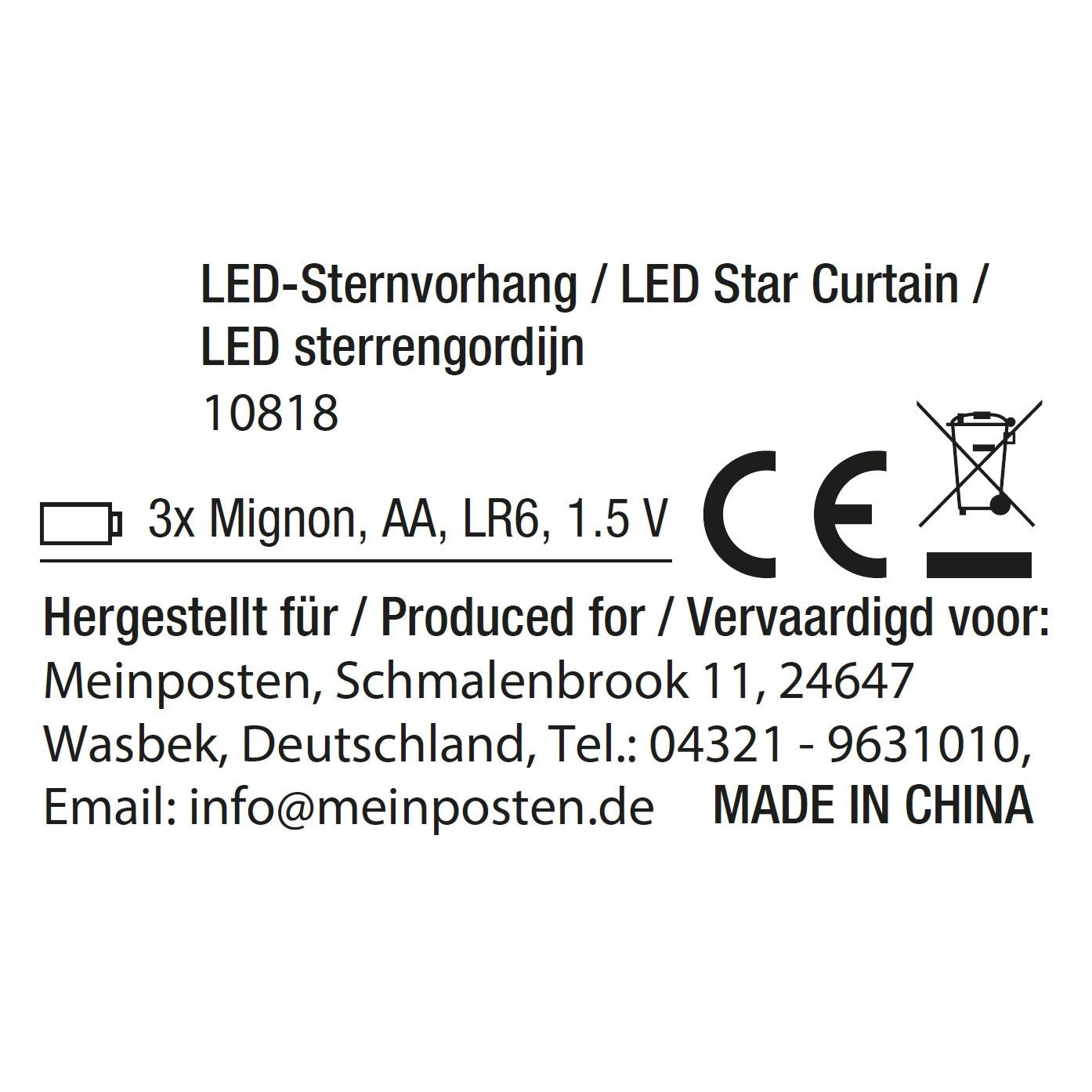 Sternenvorhang Lichterkette LED Timer Batterie 80x85 cm