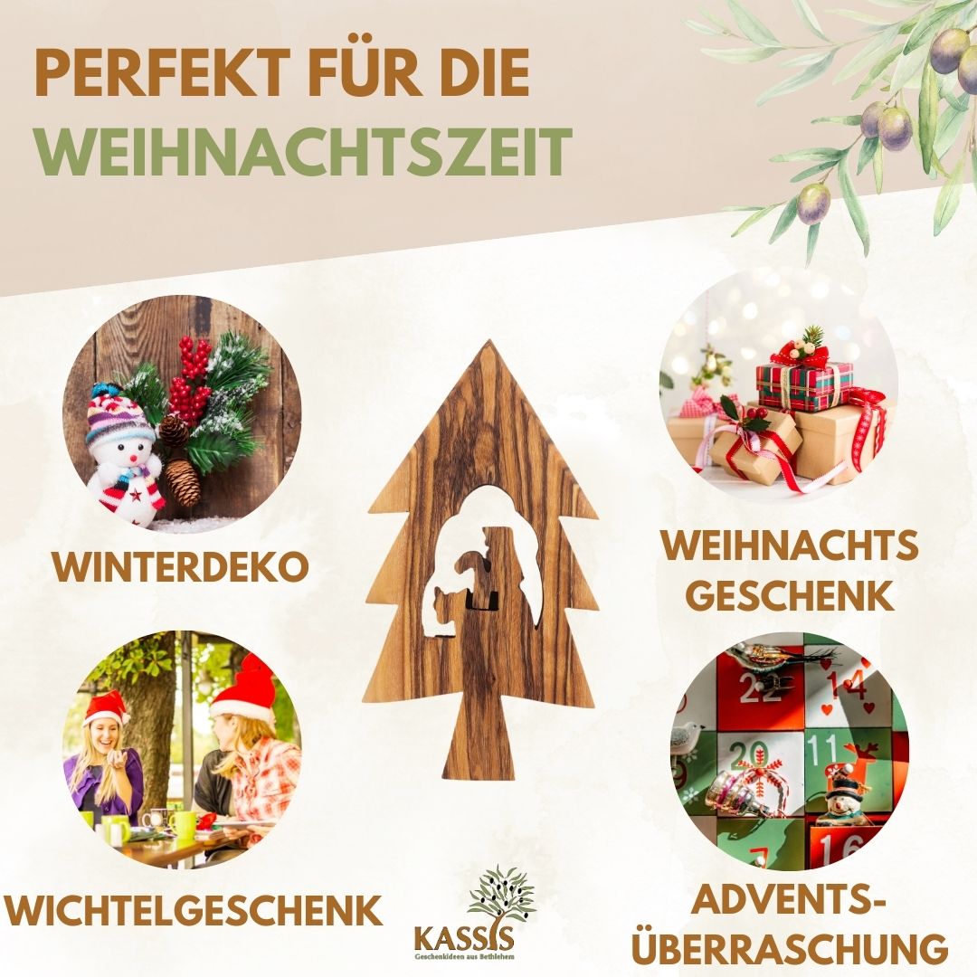 Weihnachtsdeko Baumschmuck Krippe 3er Set Tannenbaum Anhänger - ohne Rinde