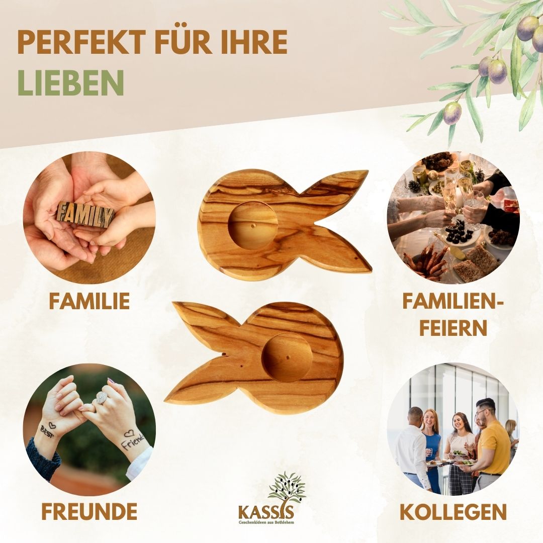 Dekorativer Eierständer Hase aus nachhaltig geerntetem Olivenholz