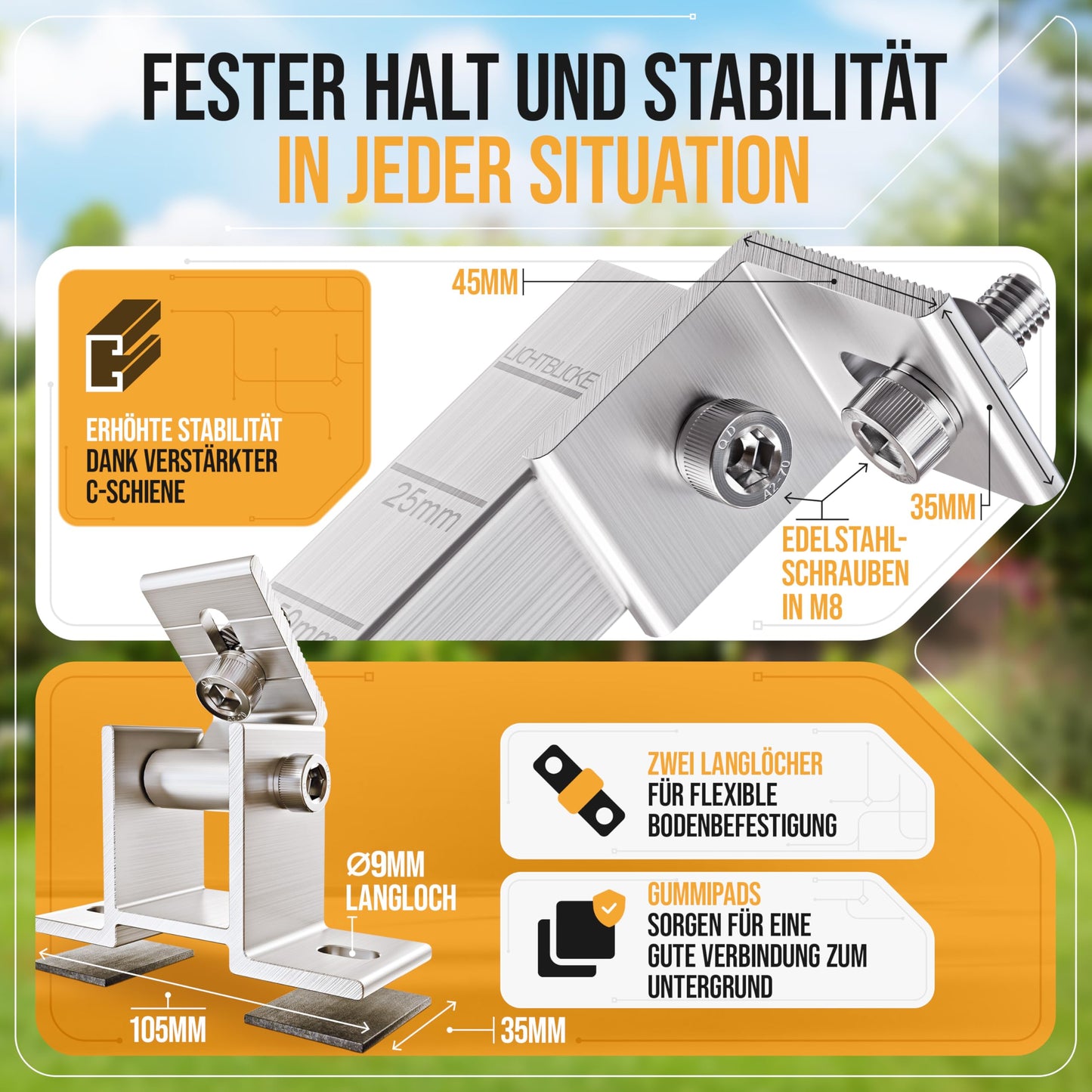 4x Balkonkraftwerk Halterung verstellbar. 0% MwSt. Stabiles Aluprofil mit Edelstahlschrauben. Für Flachdach, Wand etc. Aufständerung für 2x Solarmodule. Verstellbar zwischen 42 und 70cm - Lichtblicker