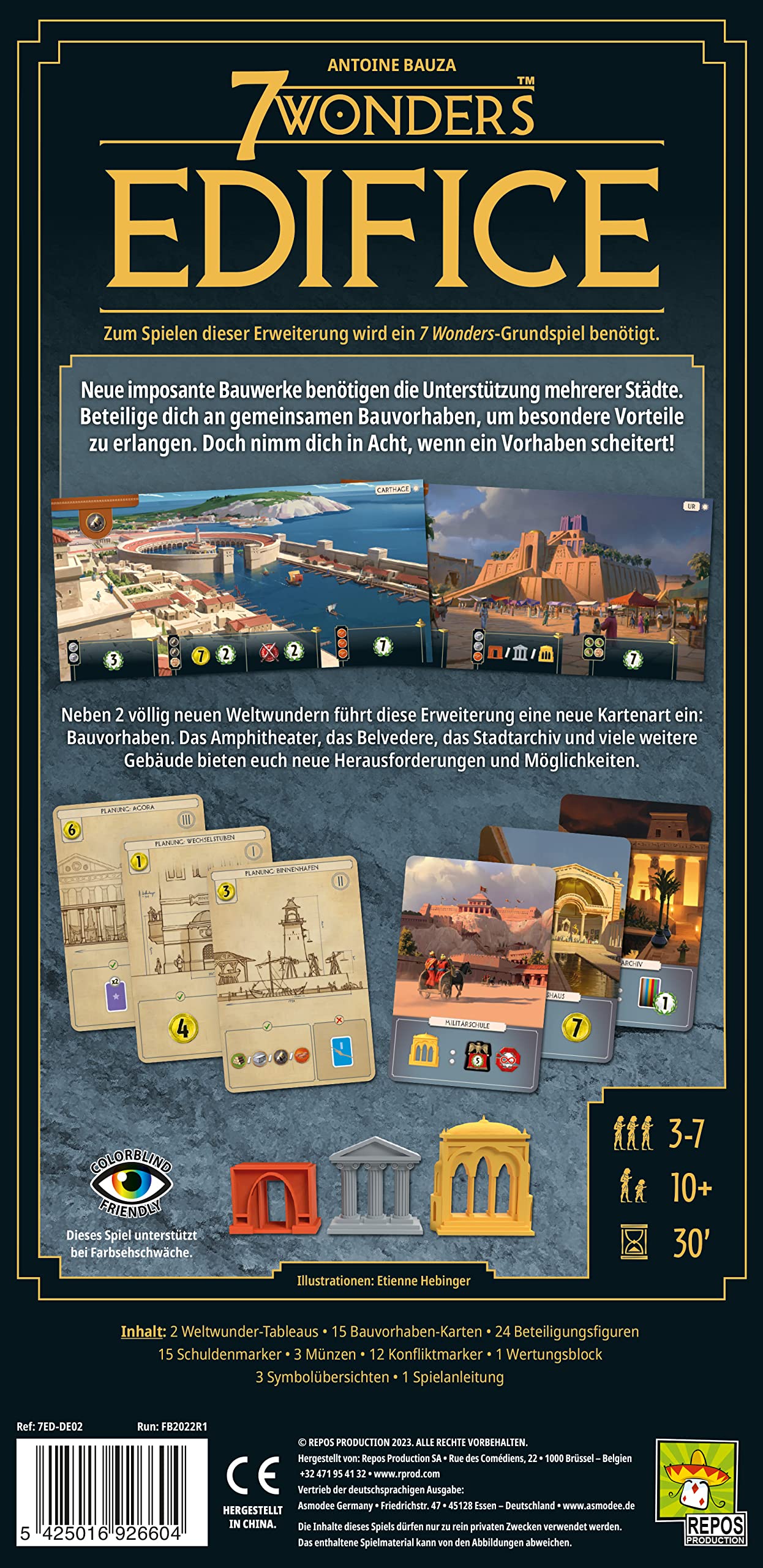 Asmodee | Repos Production | 7 Wonders – Edifice | Erweiterung | Kennerspiel | Strategiespiel | 3-7 Spieler | Ab 10+ Jahren | 30 Minuten | Deutsch