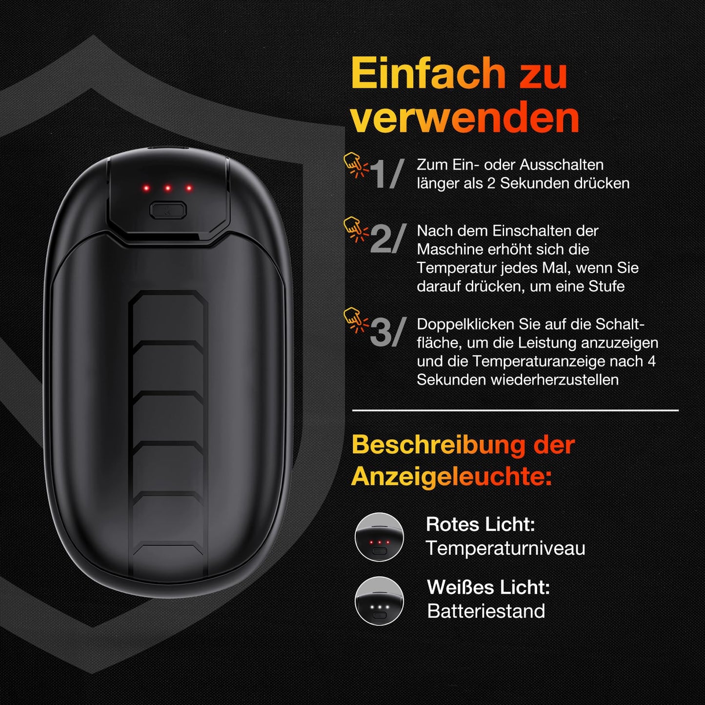 Tragbarer Magnetischer Handwärmer mit 3 Heizstufen für Outdoor