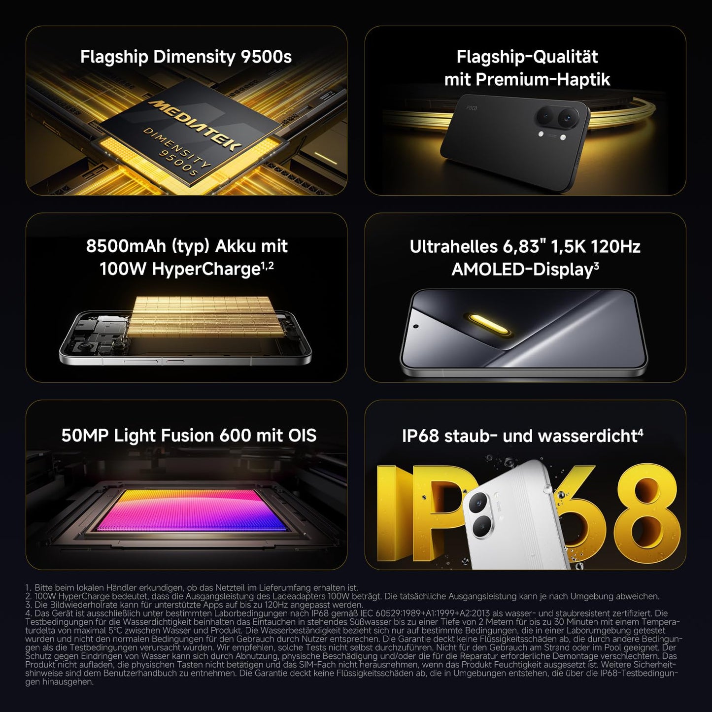 XIAOMI Poco X8 Pro Max Smartphone 12GB+256GB, Dimensity 9500s Prozessor, 8500mAh Akku, Ultra-helles AMOLED-Display, 50MP Light Fusion 600 Hauptkamera mit OIS, Handy in Schwarz, 3 Jahre Garantie