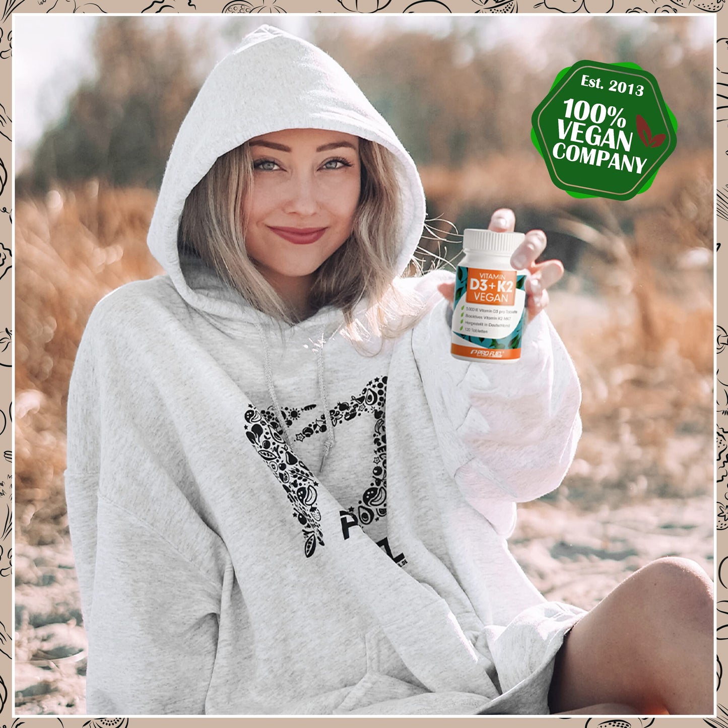 Vitamin D3 K2 VEGAN - 120 Tabletten mit 5000 IE D3 + 200 mcg K2 (MK7) - Vitamin D3 optimal hochdosiert und vegan - reicht für 19 Monate - laborgeprüft mit Zertifikat
