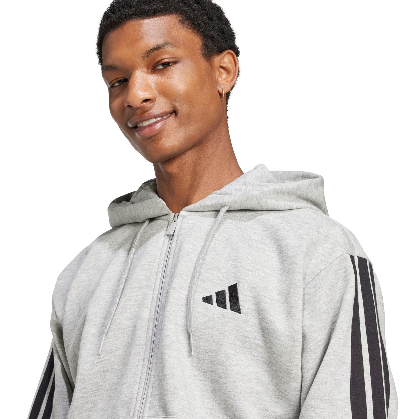 adidas Herren Essential Three Stripes Fleece Zipper Hoodie Sweatshirt, medium Grey Heather/Black, XL