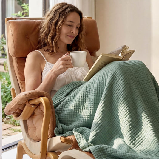 BEDSURE Musselin Decke 100% Baumwolldecke Tagesdecke - Gazedecke für Couch, Weich und Leicht Sofadecke & Blanket, Sommerdecke, Salbeigrün, 130x150 cm