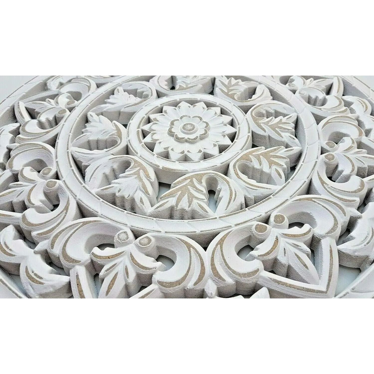 Wandornament weiß shabby Ornament Wanddeko Holzbild Holzornament Ø 45 cm