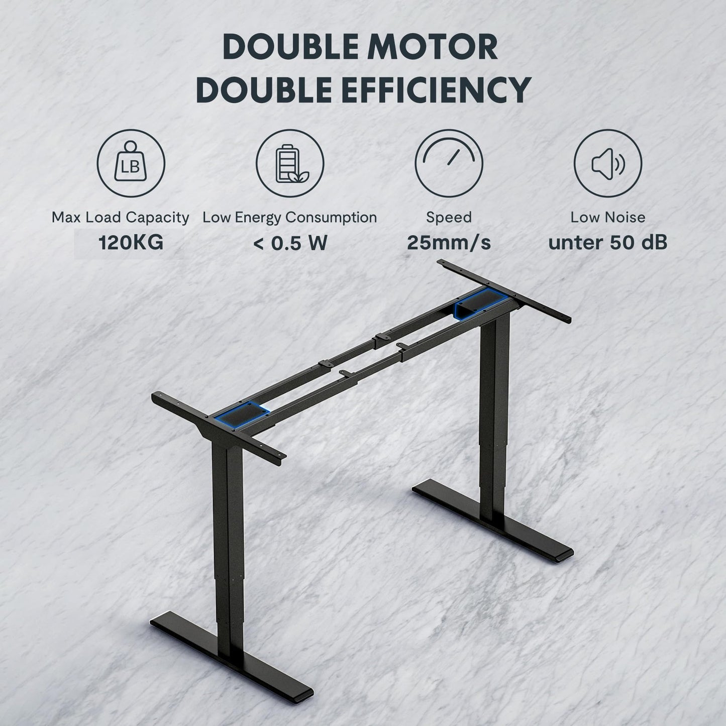 FLEXISPOT Elektrisch Höhenverstellbares Schreibtischgestell mit Dual-Motor & 3-stufigen Säulen, Sitz-Steh-Tisch Rahmen für Homeoffice & Büro, Höhenbereich 60–125 cm, mit USB-Port, EC5 Plus Schwarz