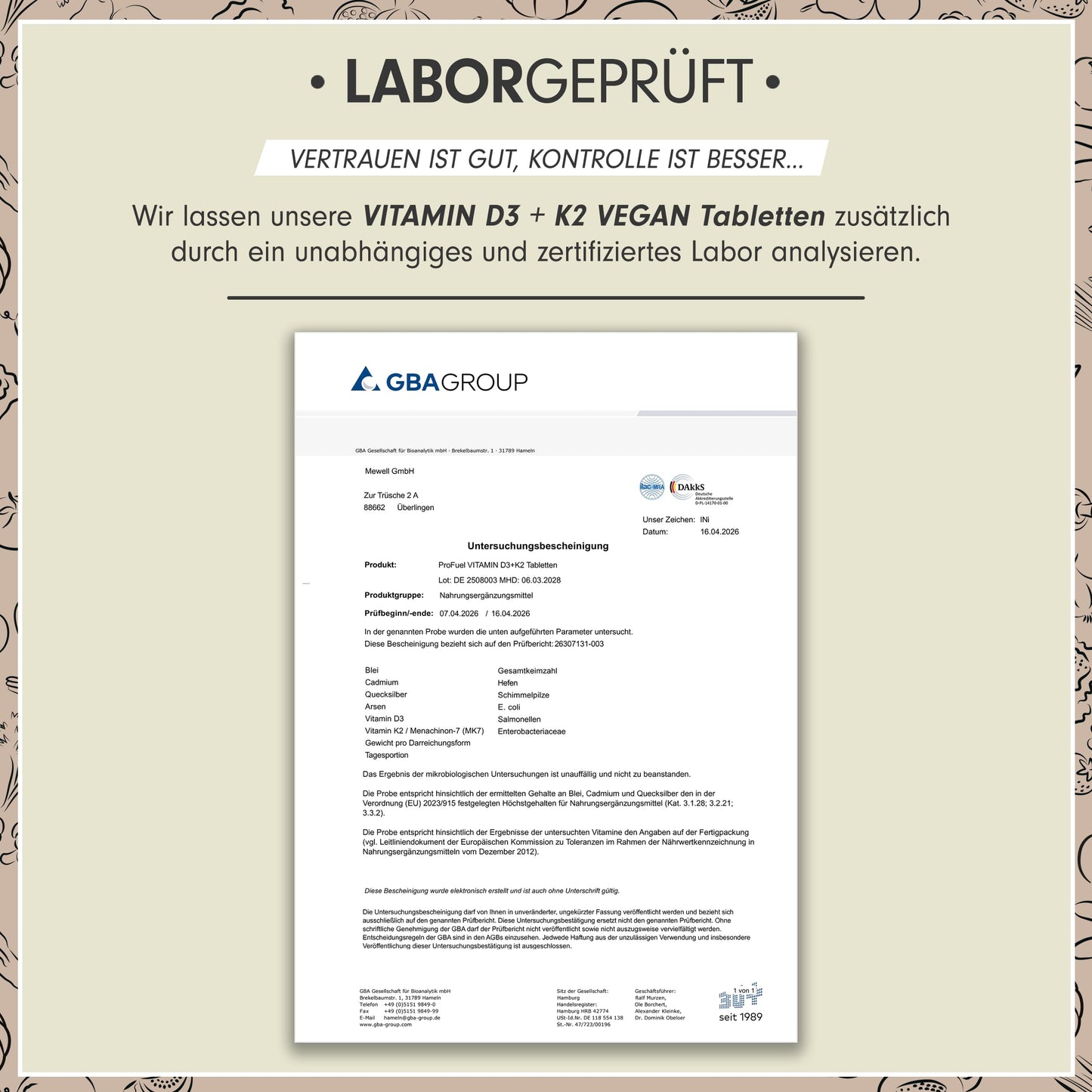 Vitamin D3 K2 VEGAN - 120 Tabletten mit 5000 IE D3 + 200 mcg K2 (MK7) - Vitamin D3 optimal hochdosiert und vegan - reicht für 19 Monate - laborgeprüft mit Zertifikat