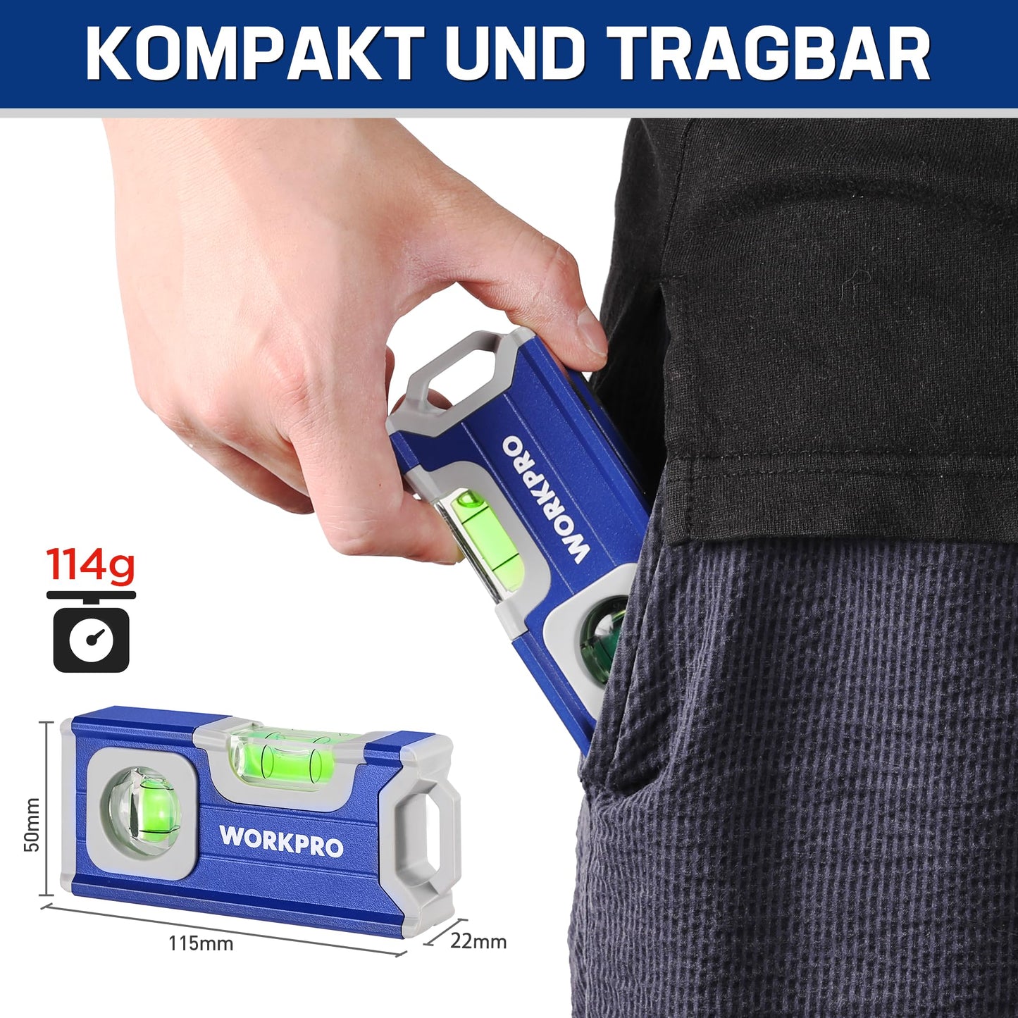 Magnetische Wasserwaage 115 mm mit 2 Libellen für präzise Messungen