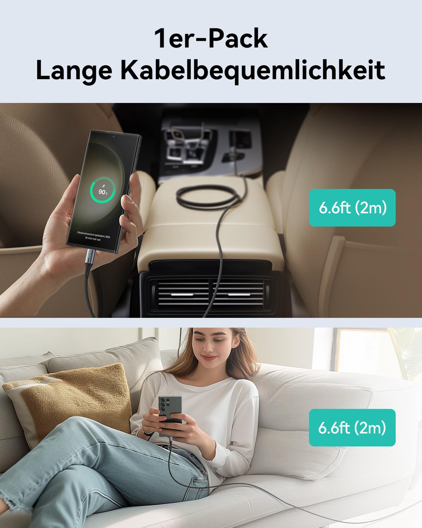 Robustes 100W USB C Schnellladekabel 2m Nylon Geflochten