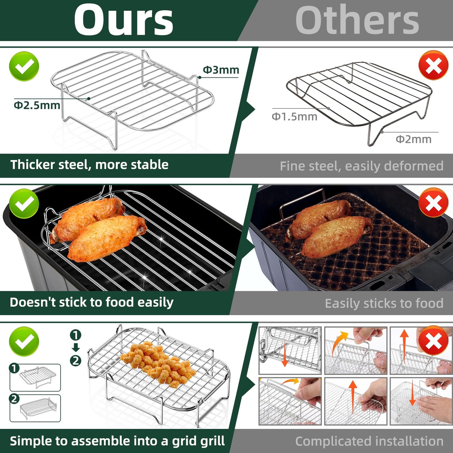 Stapelbares Heißluftfritteuse Zubehör aus Edelstahl 304