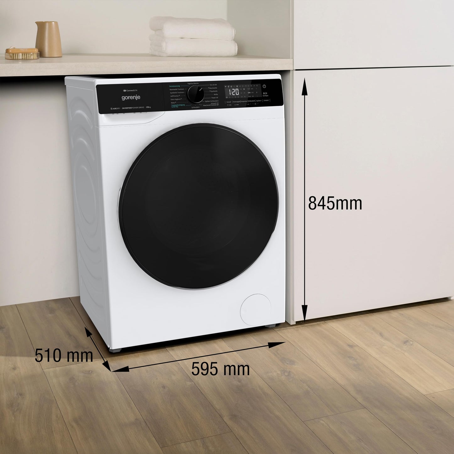 Gorenje WD2PA854ADW, DE Waschtrockner, Connect Life, 16 Programme, 8 KG, 54 Liter, 1400 U, min, AirDry, Inverter PowerDrive Motor, SterilTub, AllergySteam, PowerJetwash, StopAddGo, Wash&Dry 60', A-30%