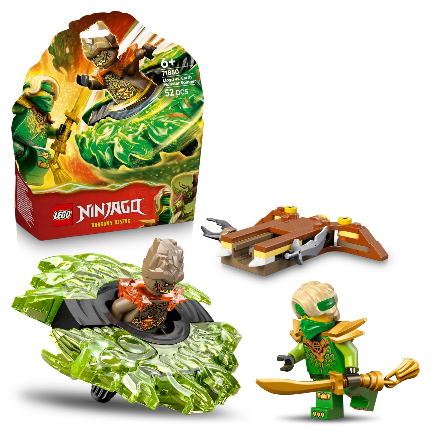 LEGO NINJAGO Lloyd vs. Erdmonster-Spinner - Ninja Spielzeug mit Abschussvorrichtung, Kampfkreiseln und 2 Minifiguren für Jungen & Mädchen - Geschenk für Kinder ab 6 Jahren - 71850