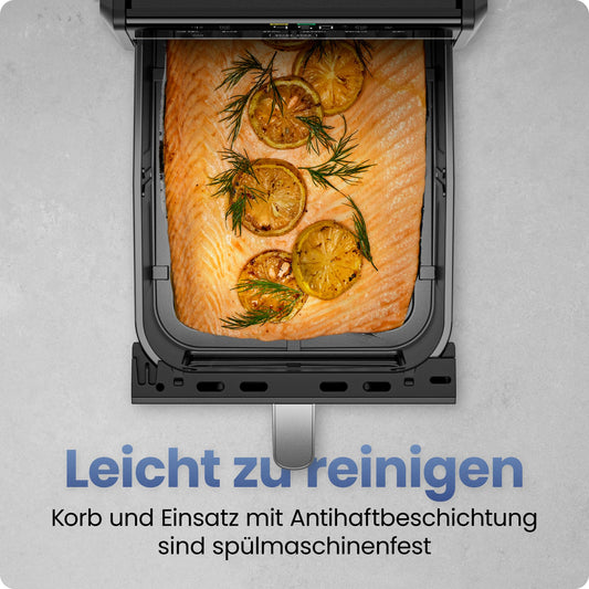 Chefman Heißluftfritteuse TurboFry, 8,5 l, 6-in-1-Hochleistungsgerät, 230 °C, XL-Korb mit Sichtfenster, Heißluftfrittieren, Backen, Grillen, Aufwärmen, Hydrieren, Auftauen, Schwarz