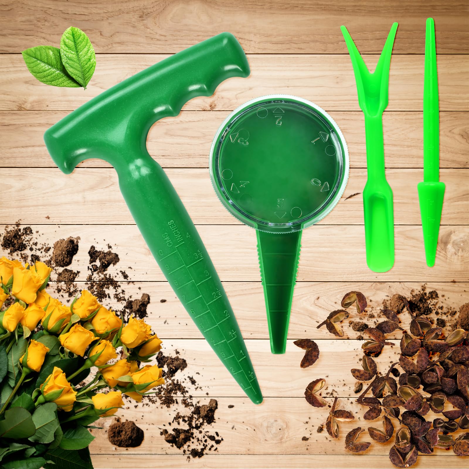 4er Set Pflanzhilfe Garten Pflanzlocher und Sämaschine für Gemüse Blumen-Dereine