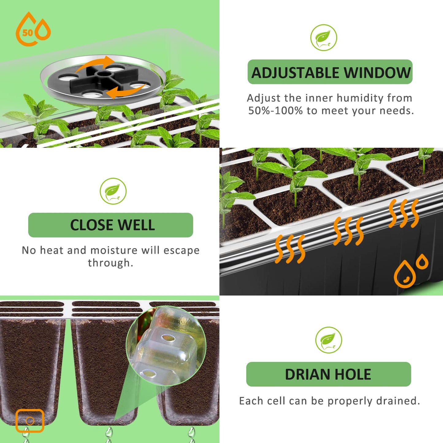 YAUNGEL Mini Gewächshaus 6 Stück 72 Zellen Anzuchtset mit Deckel und Belüftung-YAUNGEL