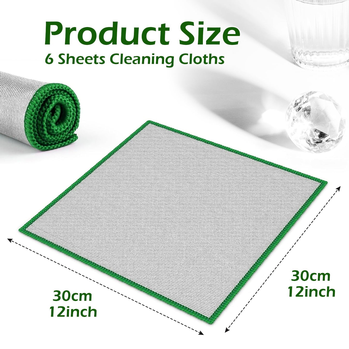 Quelcc 6X Mikrofasertücher 30x30cm Fusselfreie Reinigungstücher für Fenster-Quelcc