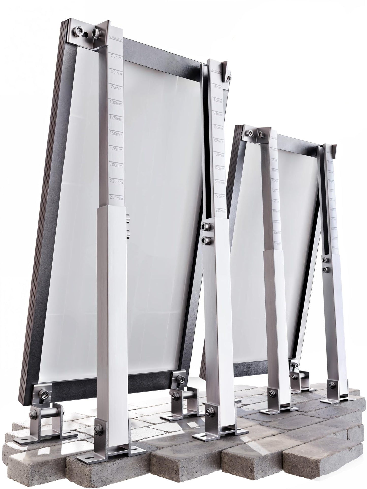 4x Balkonkraftwerk Halterung verstellbar. 0% MwSt. Stabiles Aluprofil mit Edelstahlschrauben. Für Flachdach, Wand etc. Aufständerung für 2x Solarmodule. Verstellbar zwischen 42 und 70cm - Lichtblicker
