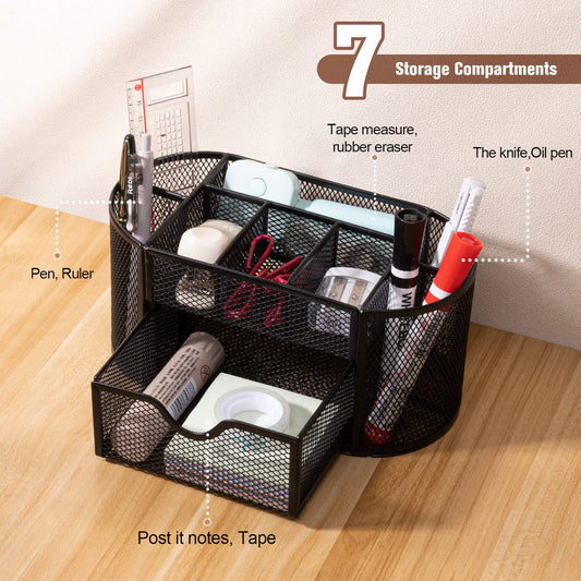 Büroorganizer Metall Mesh mit Schublade Stifthalter Schwarz kompakt und stabil-MumdoYAL