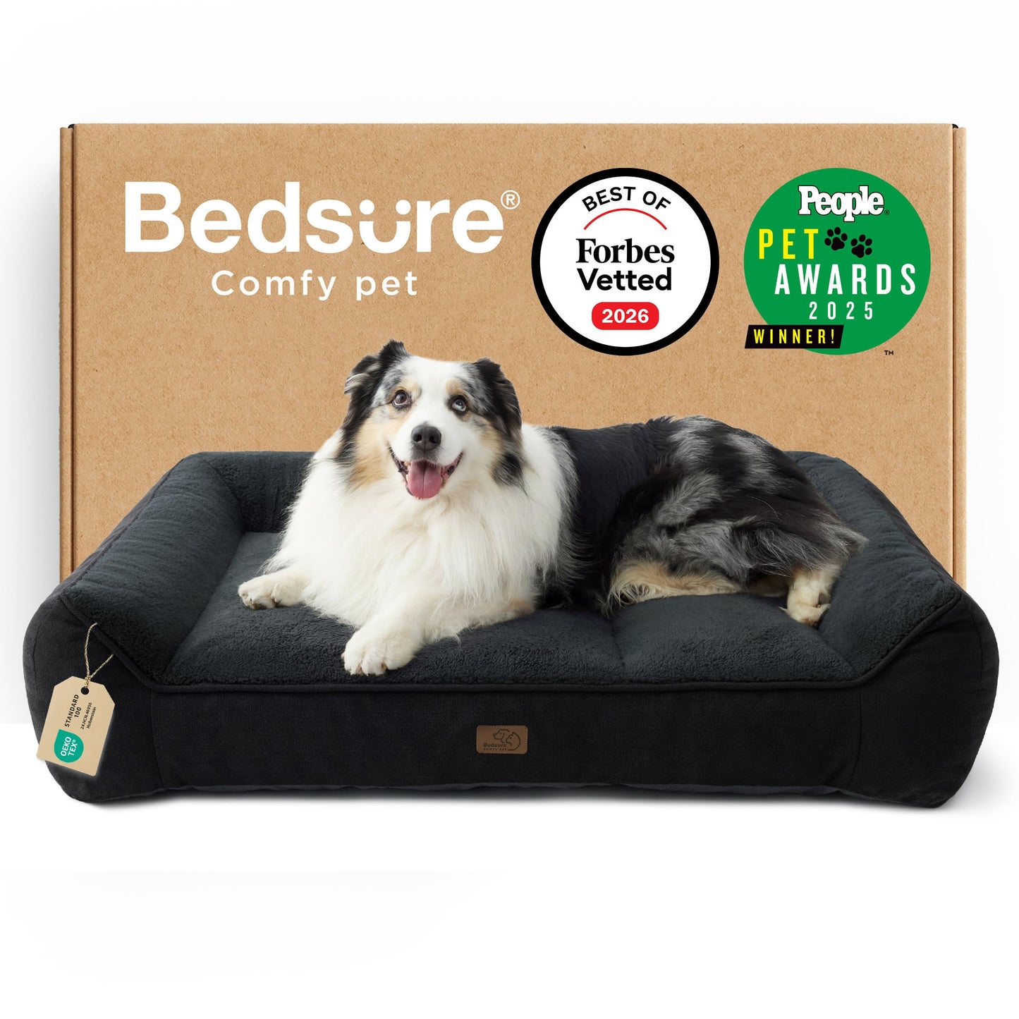BEDSURE ergonomisches Hundebett Grosse Hunde - 106x76x24cm extra Dickes & druckentlastendes Hundesofa mit wasserdichter & wasschbarer Hülle, rutschfestes Bett mit weichem Sherpa-Plüsch, schwarz