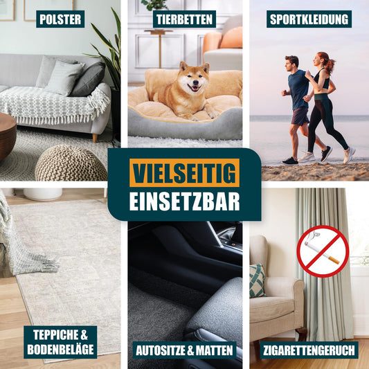 Enzymreiniger – Geruchsentferner & Fleckenentferner Spray 750 ml – porentief & biologisch – für Sofa, Teppich, Matratze, Auto & Haushalt – gegen Schmutz, Schweiß, Gerüche & Tierspuren – KRAFTPROTZ