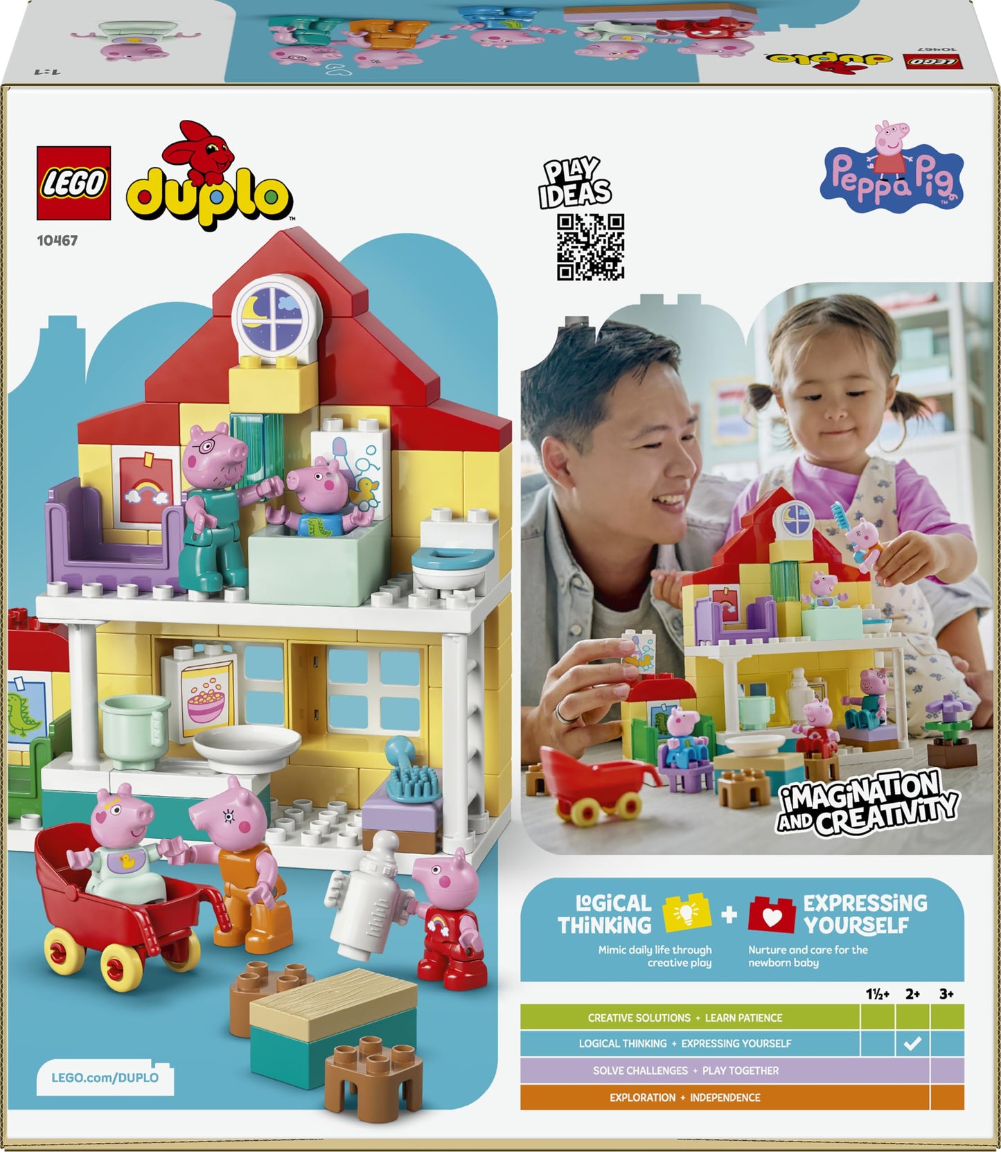 LEGO DUPLO Peppa Wutz Familienhaus - Lernspielzeug zur Förderung der Motorik - Montessori Spielzeug mit 5 Figuren & Puppenhaus Zubehör - Geschenk für Mädchen & Jungen ab 2 Jahren - 10467