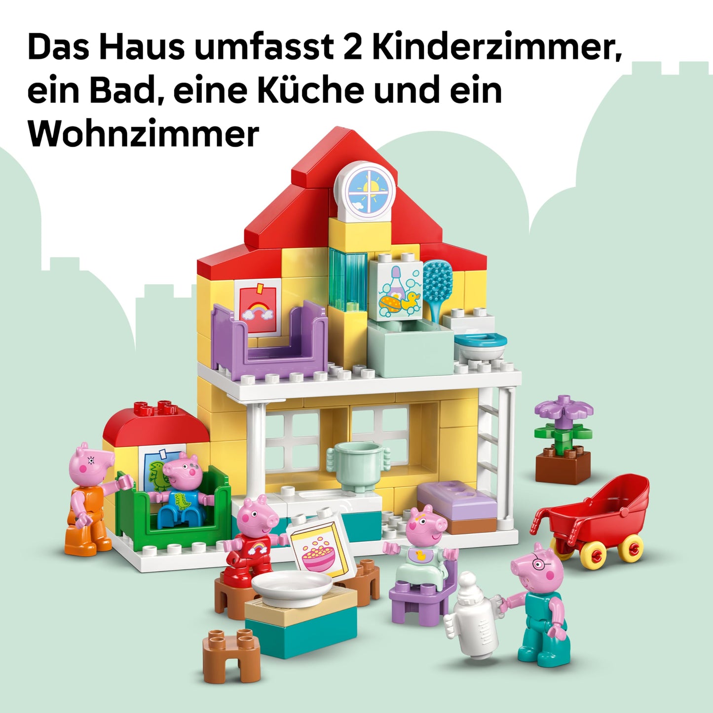 LEGO DUPLO Peppa Wutz Familienhaus - Lernspielzeug zur Förderung der Motorik - Montessori Spielzeug mit 5 Figuren & Puppenhaus Zubehör - Geschenk für Mädchen & Jungen ab 2 Jahren - 10467