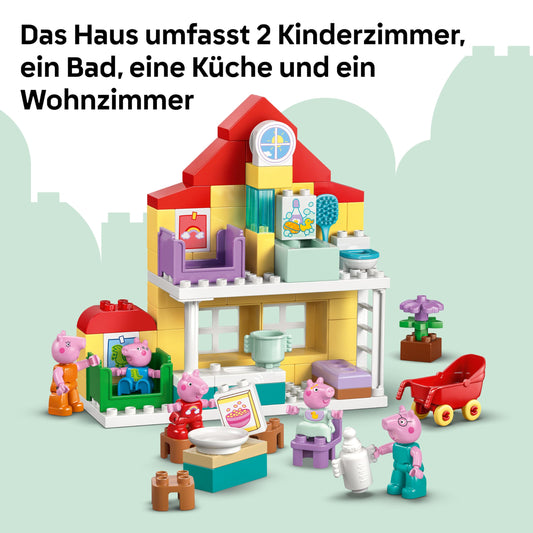 LEGO DUPLO Peppa Wutz Familienhaus - Lernspielzeug zur Förderung der Motorik - Montessori Spielzeug mit 5 Figuren & Puppenhaus Zubehör - Geschenk für Mädchen & Jungen ab 2 Jahren - 10467
