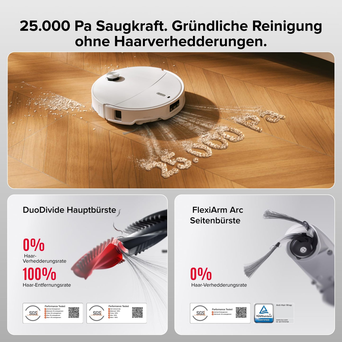 roborock Qrevo Curv 2 Pro Saugroboter mit Wischfunktion&Hebarem Wischmopp, 25.000 Pa HyperForce Saugkraft, Dual Anti-Tangle-System, 100°C Heißwasser-Moppwäsche, Reactive Al-Hinderniserkennung (Weiß)
