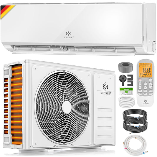 KESSER® Klimaanlage Set Split, WiFi/App Funktion Klimagerät, Kühlen A++/Heizen A+, 12000 BTU/h (3.400W) sehr leise, Kältemittel R32, Fernbedienung, Timerfunktion, Montagematerial, Weiß